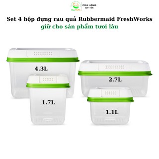 Hộp bảo quản rau củ quả - Hộp rau thở RUBBERMAID FRESHWORK set 4 hộp.