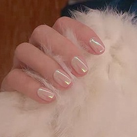 Bộ 24 Móng Tay Giả Dạng Dài Màu Ngọc Trai Sáng Bóng Phong Cách Âu Mỹ Tiện Dụng