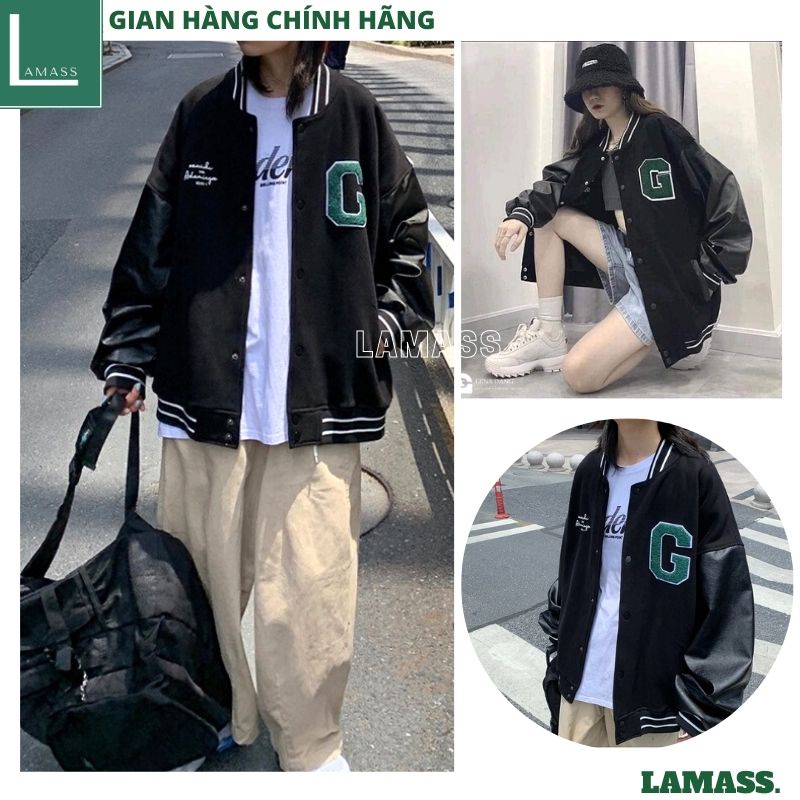 Áo khoác bomber bóng chày in chữ D kiểu dáng hàn quốc unisex tay phối da xịn xò ulzzang vintege -LAMASS