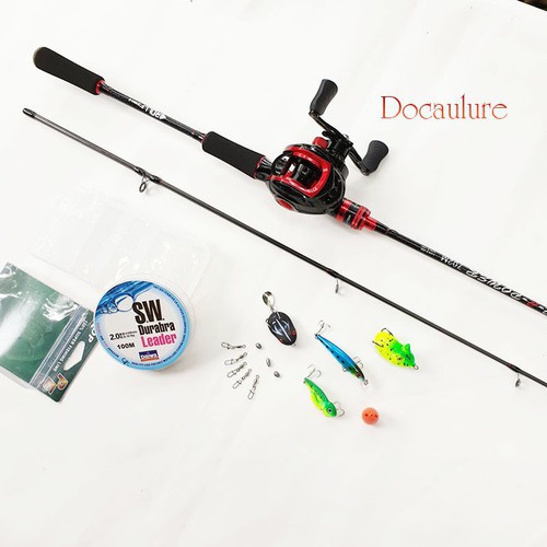 Bộ cần câu lure máy ngang 1.68m - 1.8m - 2.1m - 2.4m + Máy ngang + dây câu lure + bộ mồi lure B-lu-NG901