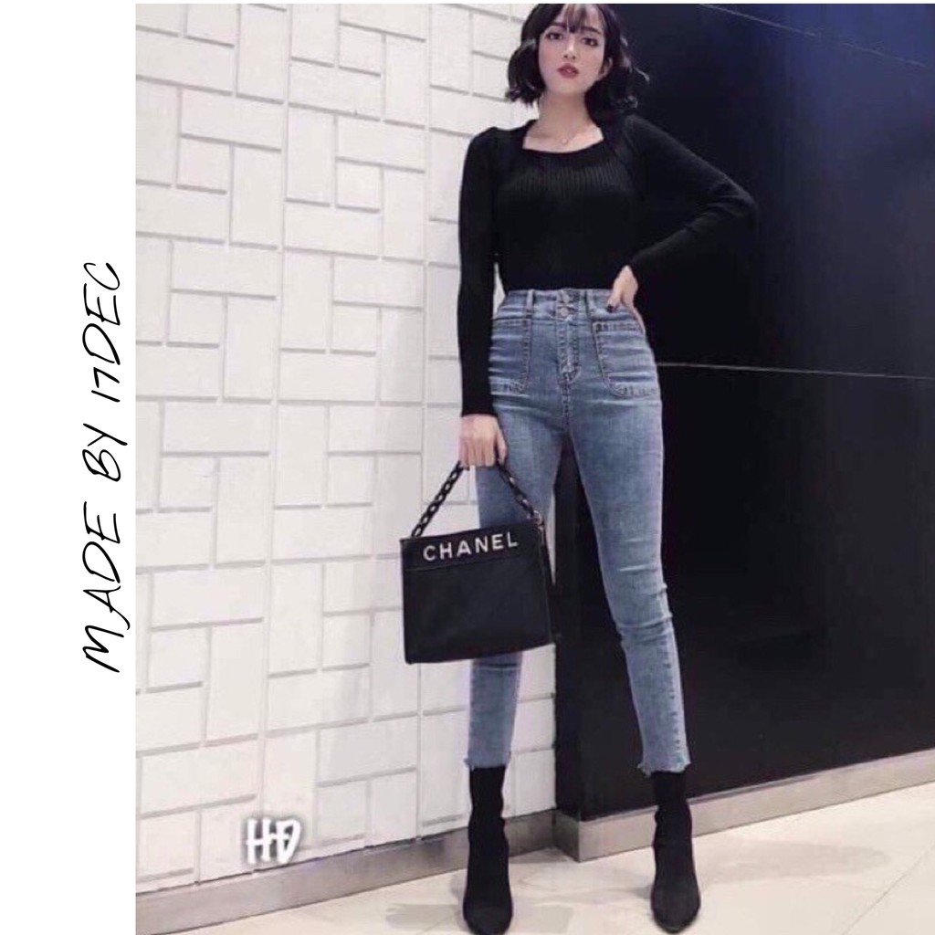 Quần jean túi ốp 17DEC, quần bò cạp cao 2 túi vuông phong cách ulzzang cho nữ | BigBuy360 - bigbuy360.vn