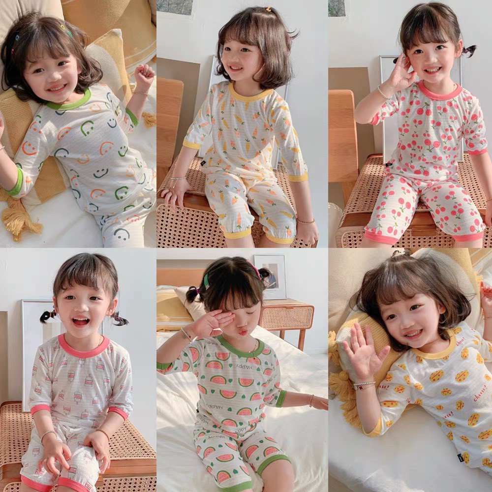 [ DEAL HOT] Bộ lửng tay cho bé gái chất liệu cotton co dãn 4 chiều, mềm mại thoáng mát họa tiết đáng yêu cho bé 8-18kg