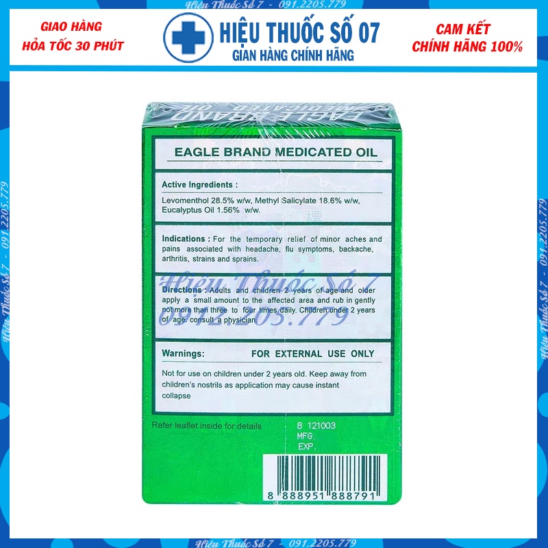 Dầu Gió Xanh Con Ó Eagle Singapore Giảm Đau Nhức Cơ Bắp, Đau Đầu (Chai 3ml - 12ml - 24ml)
