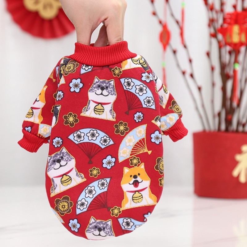 Áo nỉ lót bông Tết mèo thần tài - chó shiba cho cún miu 🧧