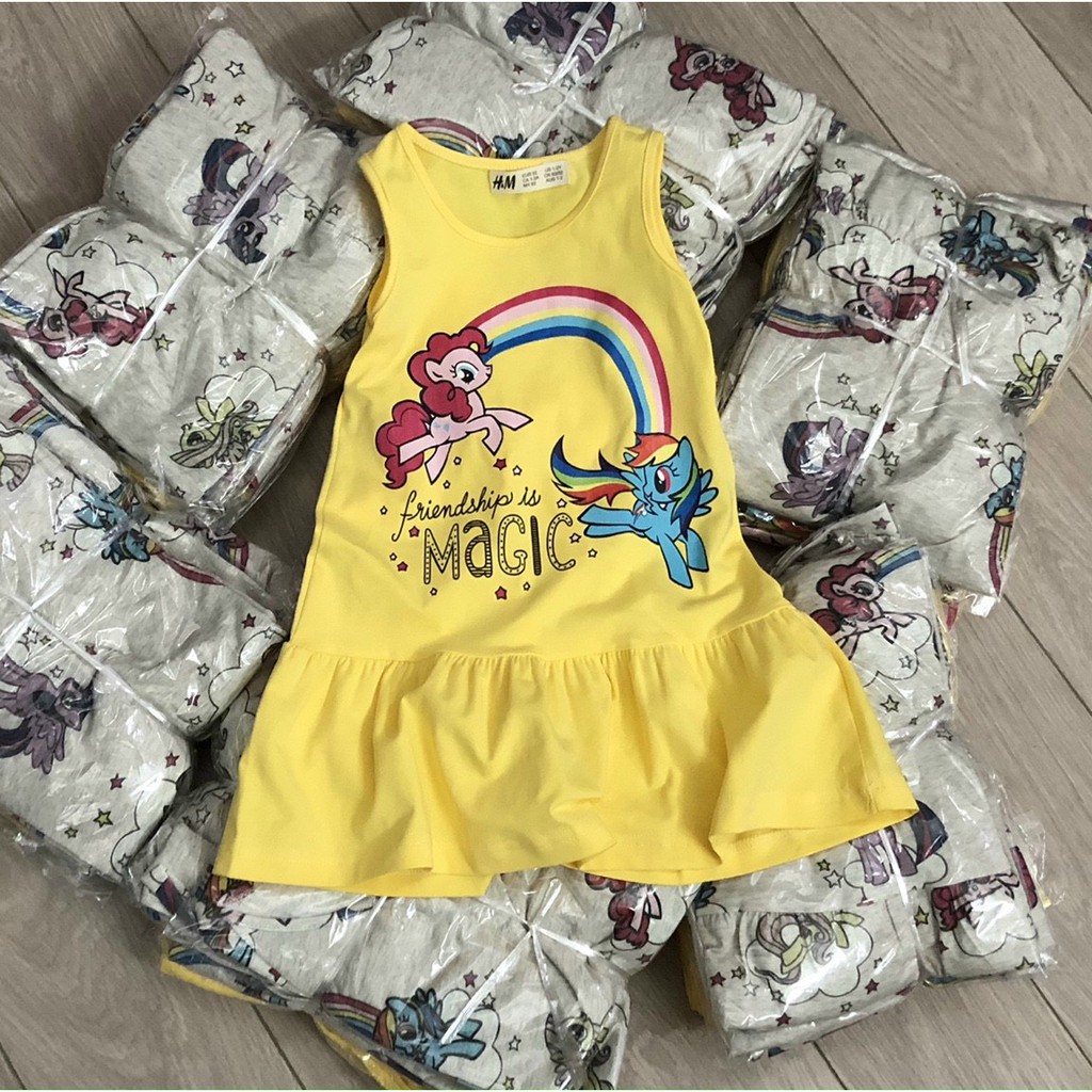Váy bé gái HM xinh xắn chất cotton mềm mịn có in hình ngựa pony chuột mickey size 2-10 tuổi