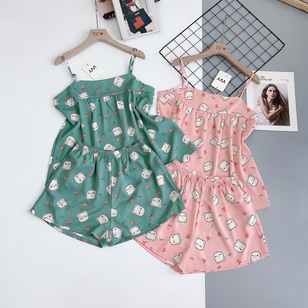 BÁN SỈ BỘ LỤA NGỦ 2 DÂY HÌNH GẤU ĐÁNG YÊU BN241 | BigBuy360 - bigbuy360.vn