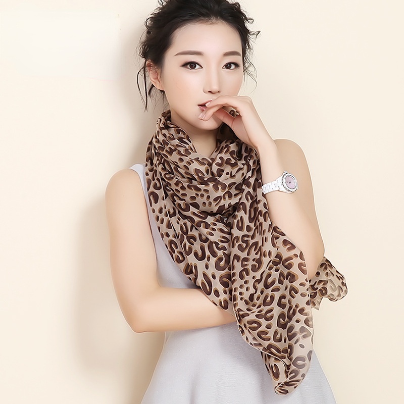 Khăn choàng cổ họa tiết da báo chất liệu chiffon mềm mại thời trang cho nữ