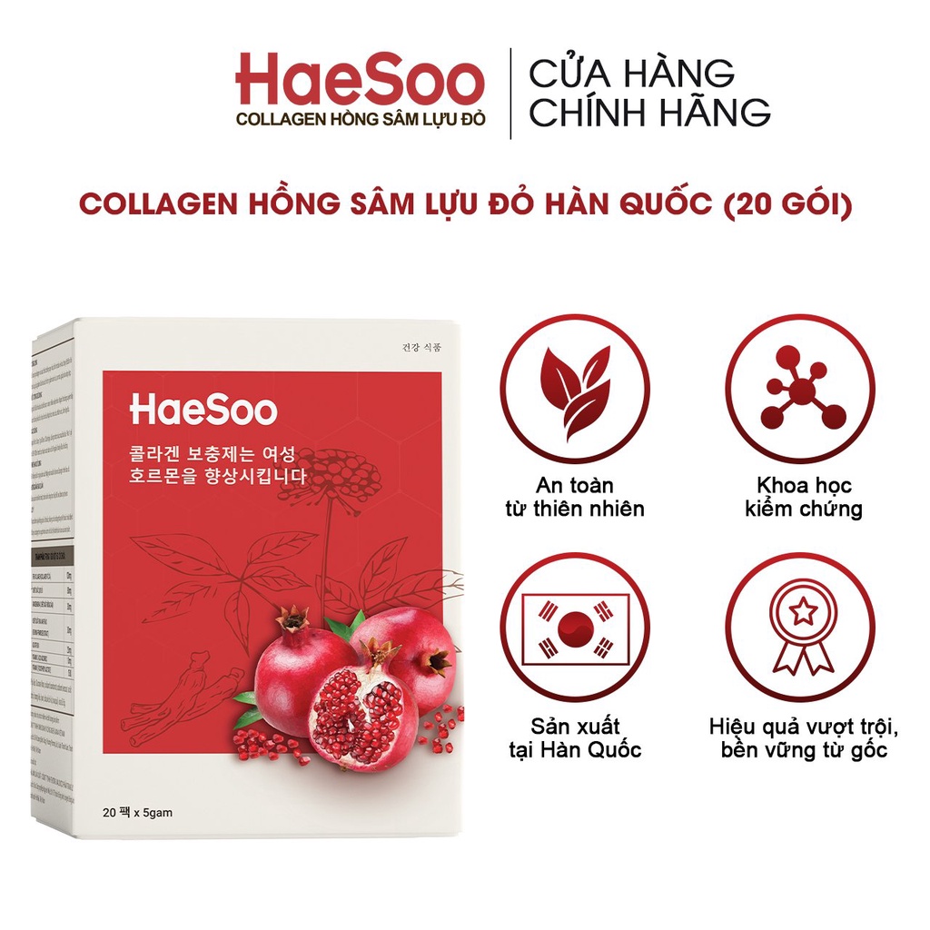 Collagen Hồng Sâm Lựu Đỏ Trẻ Hóa Da - Haesoo Chính Hãng Mua 5 tặng 3