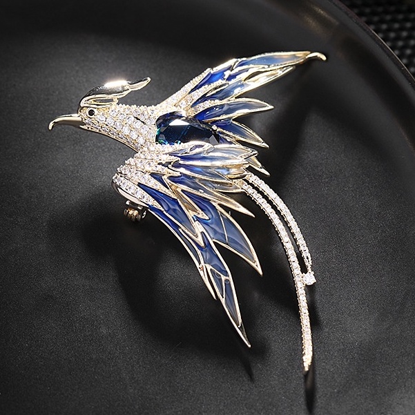 HÀNG CAO CẤP- Tag cài áo vest, sơ mi, len đính đá ZIRCON có độ quang học hoàn hảo- Phượng Hoàng-Luxury phoenix brooch