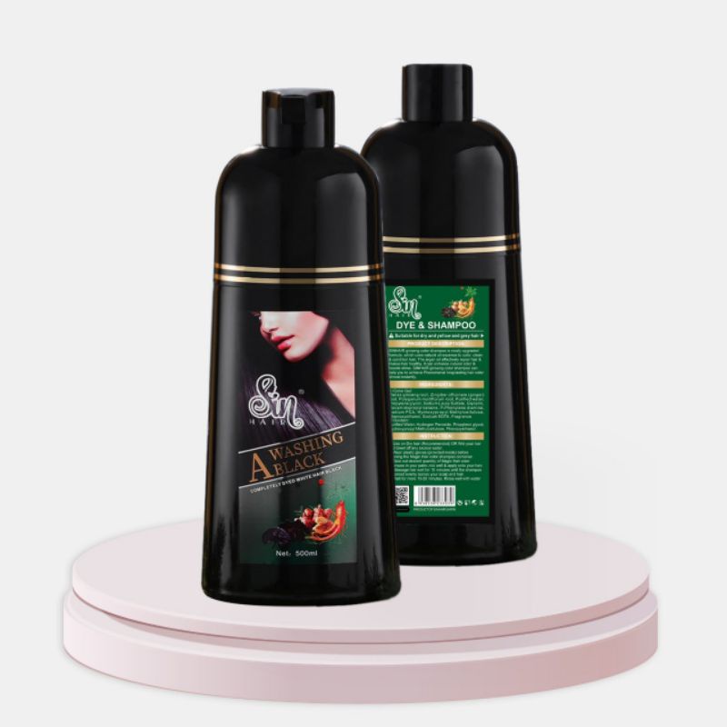 Combo 2 chai dầu gội phủ bạc màu đen Sin Hair, phủ đen ngay từ lần gội đầu tiên dung tích 500ml, an toàn cho da đầu