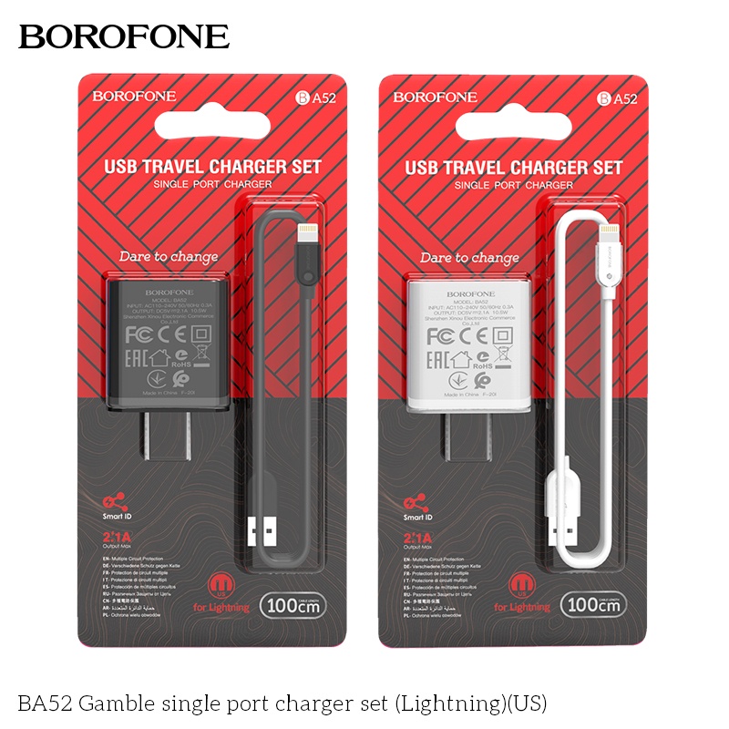 Bộ sạc cáp 2.1A BOROFONE BA52 dây dài 1m - Chính hãng