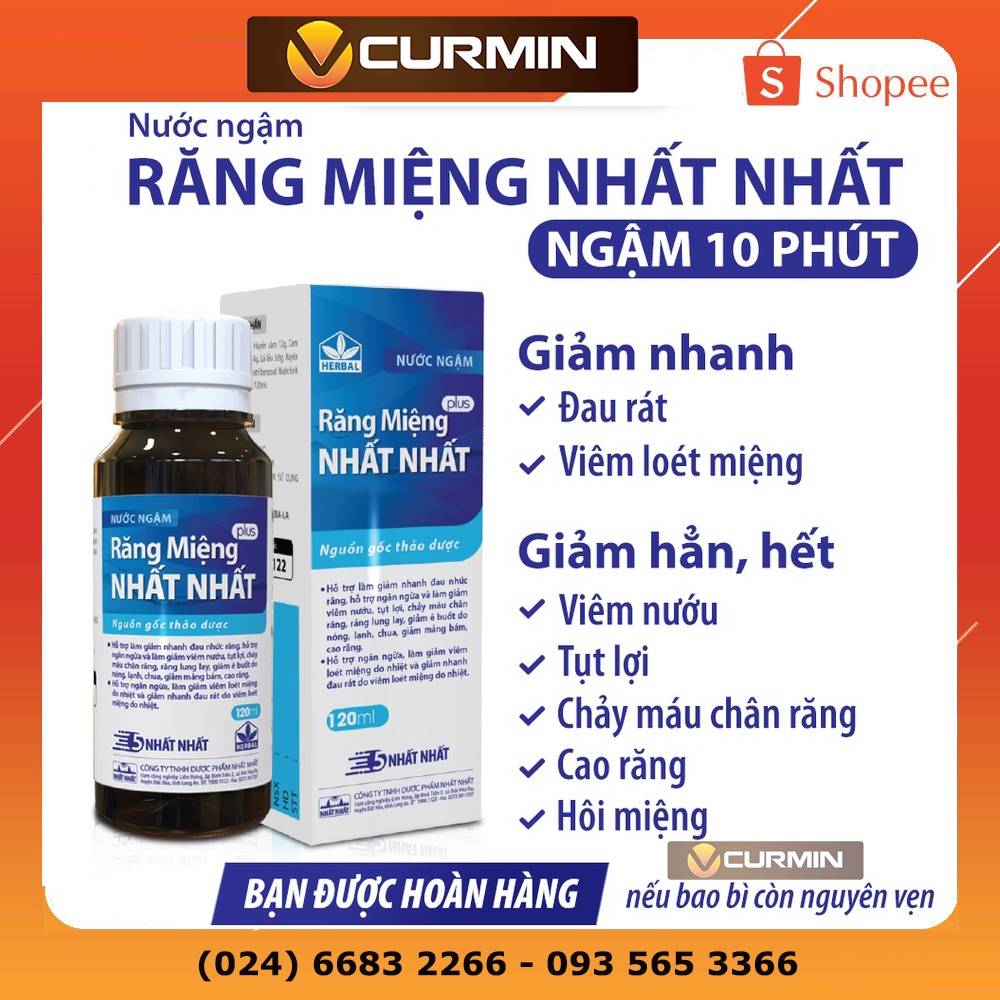 Nước ngậm răng miệng Nhất Nhất Plus - giúp giảm viêm nướu, tụt lợi, nhiệt miệng, sâu răng - chai 120 ml