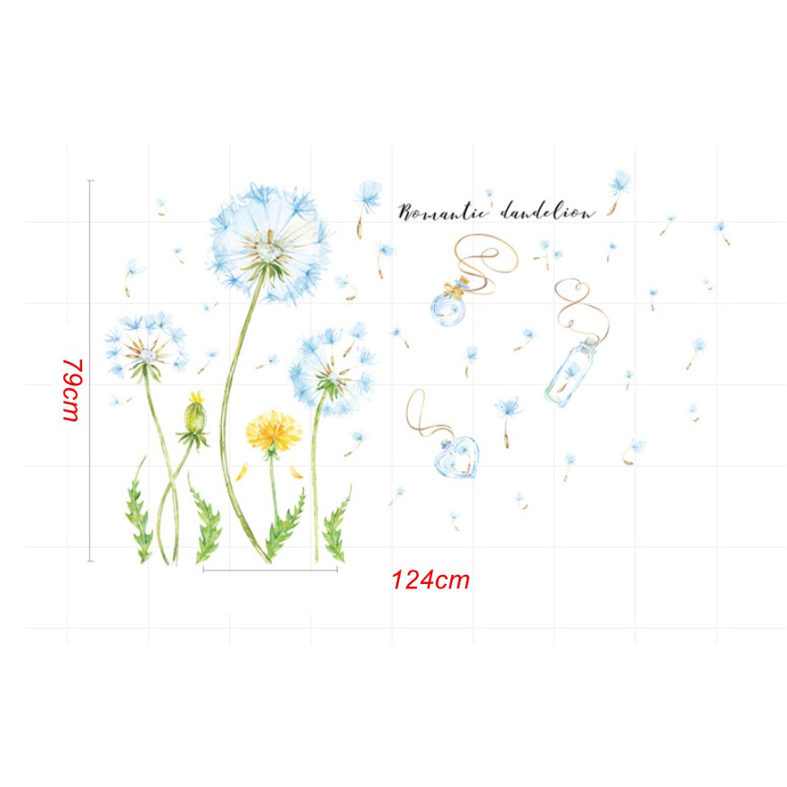 Decal dán tường trang trí nhà cửa - HOA BỒ CÔNG ANH XANH LỌ THỦY TINH