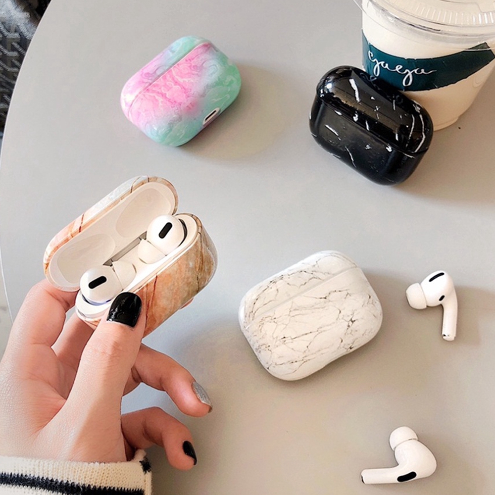 Vỏ bảo vệ hộp sạc tai nghe không dây Apple AirPods Pro airpod 3 bằng PC cứng họa tiết vân đá