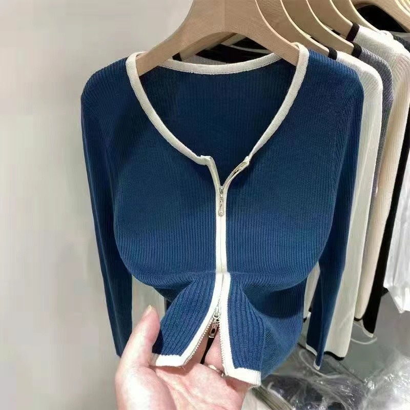 Áo Khoác Cardigan Dệt Kim Tay Dài Có Khóa Kéo Thời Trang Cho Nữ