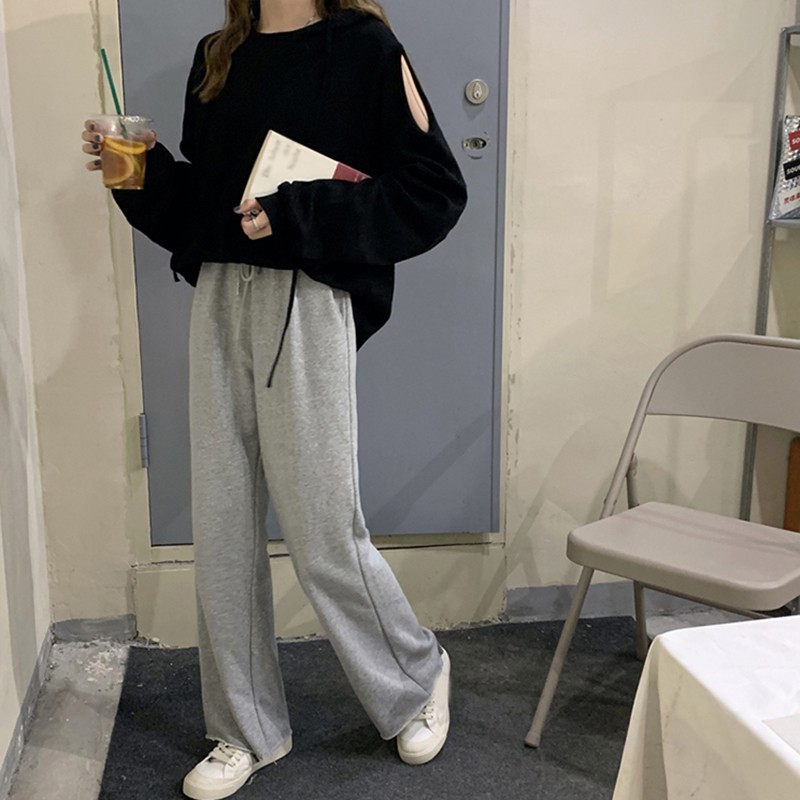 Áo Sweater tay dài màu trơn thiết kế trễ vai quyến rũ