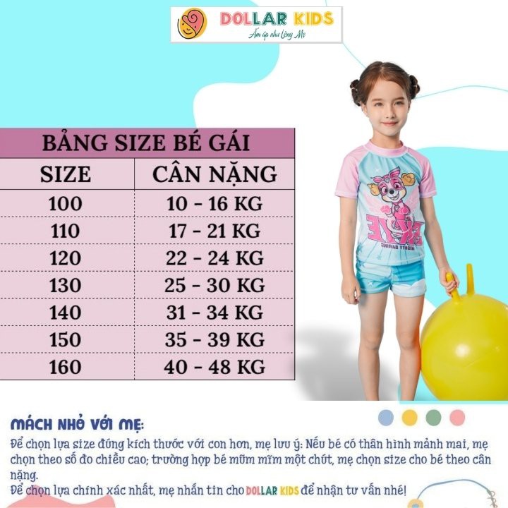 Đồ Bơi Bé Gái Liền Thân Dollar kids Size Đại, Bộ Đồ Bơi Cho Bé Chó SKYE Từ 10kg Đế