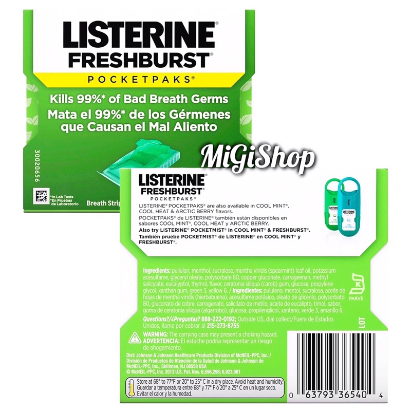 [Hàng Mỹ] Miếng Ngậm Thơm Miệng Listerine Pocketpaks (vỉ 1 hộp x 24 Miếng)