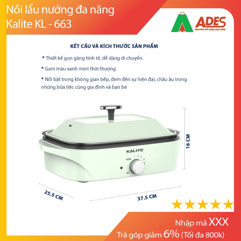 [Mã 154ELSALE2 giảm 7% đơn 300K] KL-663 Nồi lẩu nướng đa năng Kalite - CHÍNH HÃNG - BẢO HÀNH 12 THÁNG