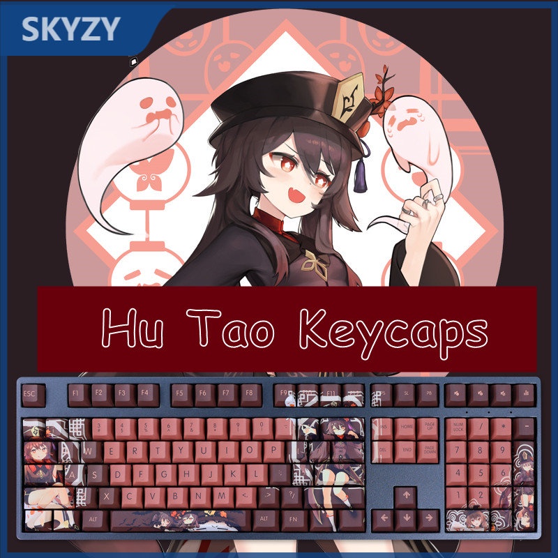 Genshin Impact Hu Tao Keycaps Cherry Profile Anime PBT Dye Sub Bàn phím cơ học Keycap