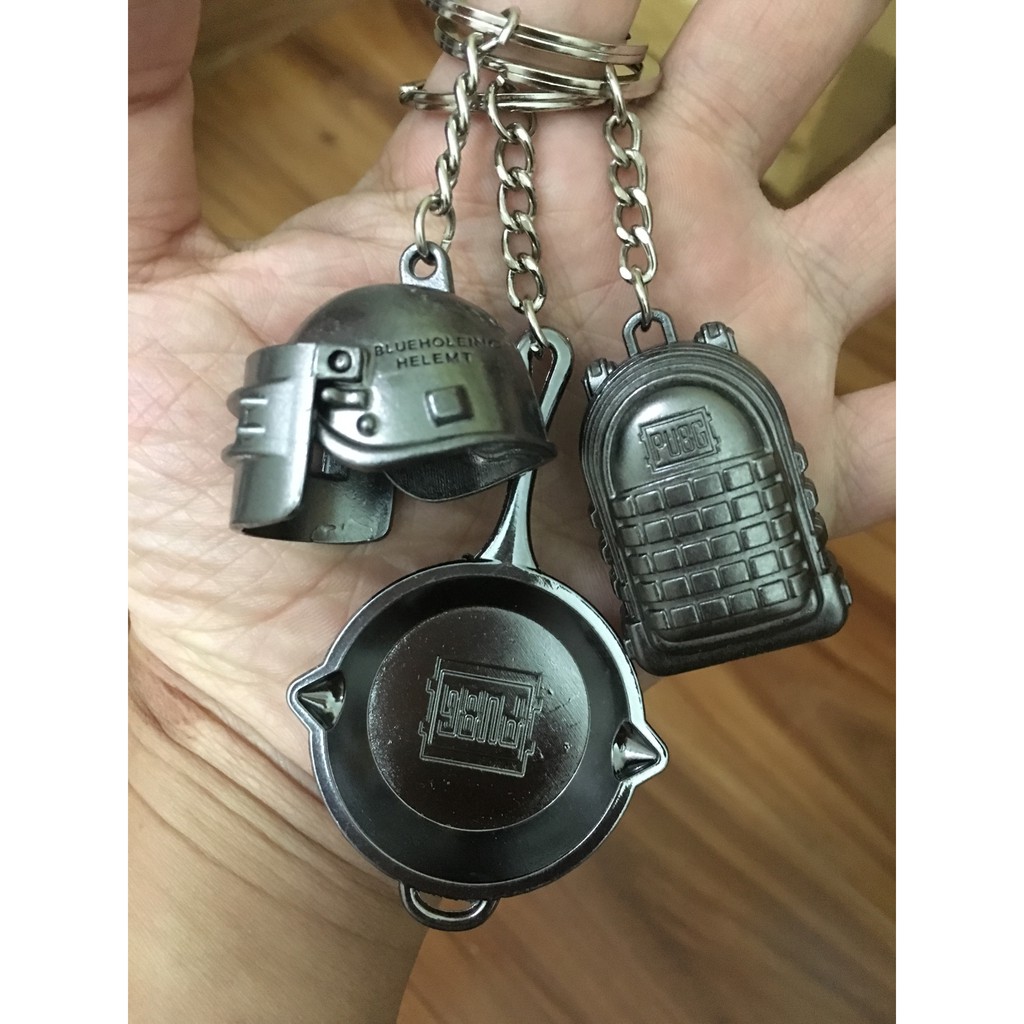 Combo móc khóa PUBG chảo , mũ 3 và balo 3