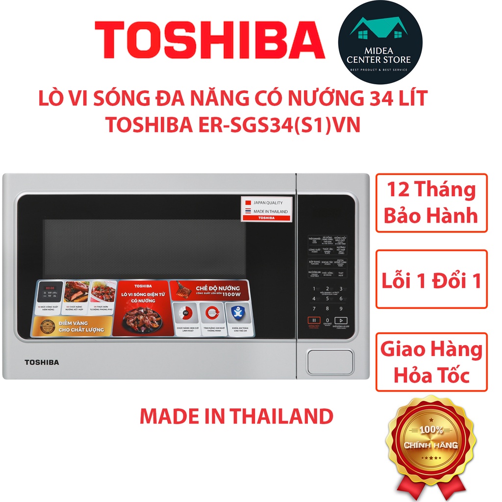 [Chính Hãng-Made in ThaiLand] Lò vi sóng có nướng Toshiba ER-SGS34(S1)VN 34 lít, lỗi 1 đổi 1, bảo hành 12 tháng