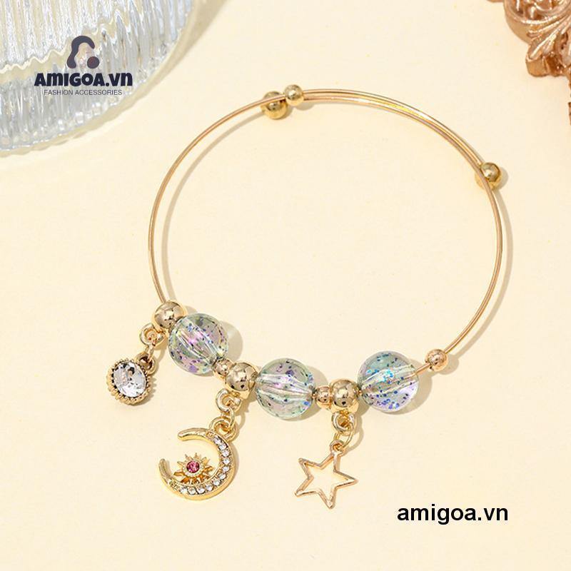 Vòng Đeo Tay Đính Hạt Họa Tiết Mặt Trăng / Ngôi Sao Phong Cách Hàn Quốc