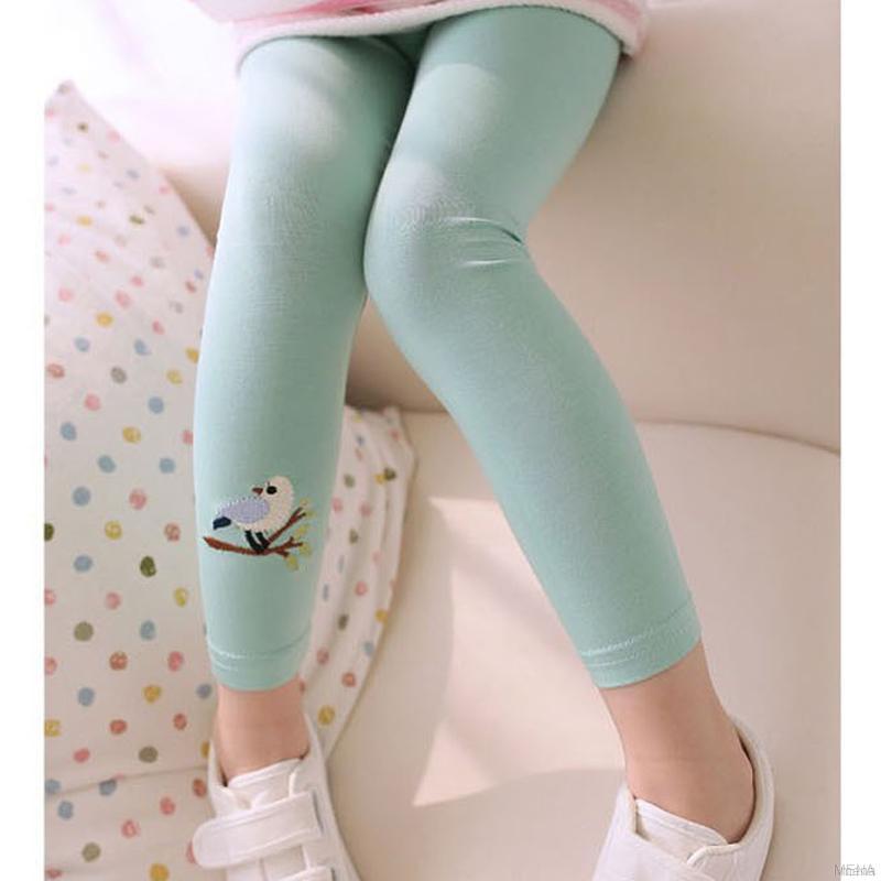Quần legging họa tiết thêu hình chim đáng yêu dành cho bé gái