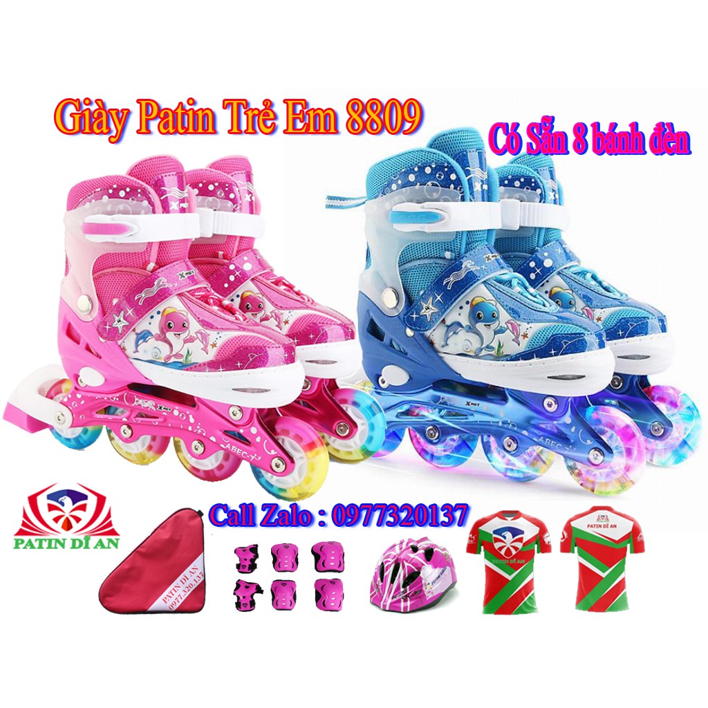 Giày Patin Trẻ Em 8809 Có Sẵn 8 Bánh Đèn Led (có 2 màu)