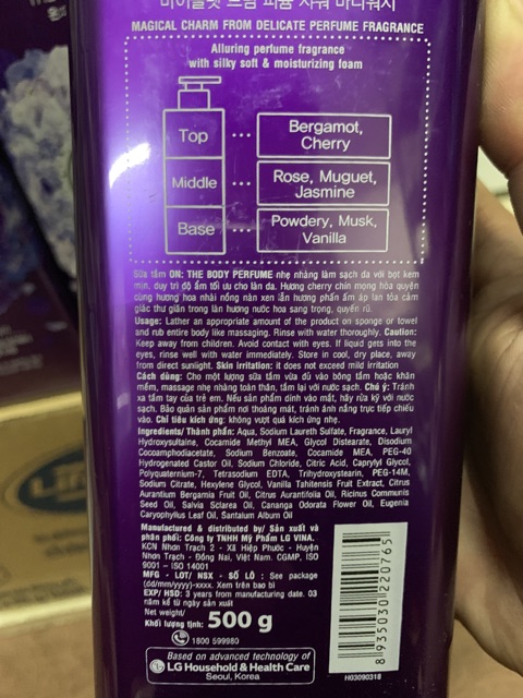 SỮA TẮM HƯƠNG NƯỚC HOA CAO CẤP ON THE BODY 500G.