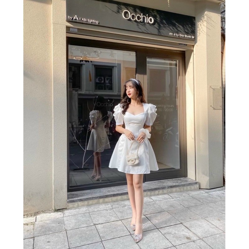 [Mã FAMARAL1 giảm 10K đơn 50K] Đầm dự tiệc tay xếp li viền ren xinh xắn | BigBuy360 - bigbuy360.vn