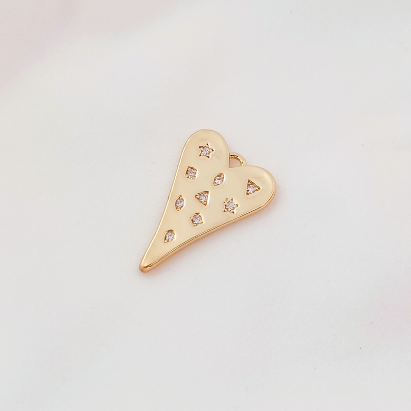 Mặt Dây Chuyền Hình Trái Tim Dát Đá Zircon Mạ Vàng 14K DIY