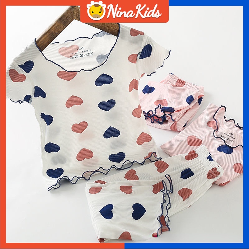 Bộ Đồ Ngủ Tay Ngắn + Quần short Phong Cách Hàn Quốc Dễ Thương Dành Cho Bé Gái 0-6 Tuổi