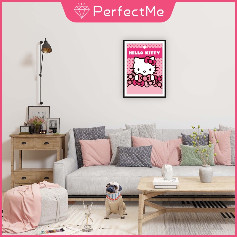 Bộ Tranh Đính Đá 5D Tự Làm Kích Thước 30X40 Hình Hello Kitty Dùng Trang Trí Nhà Cửa