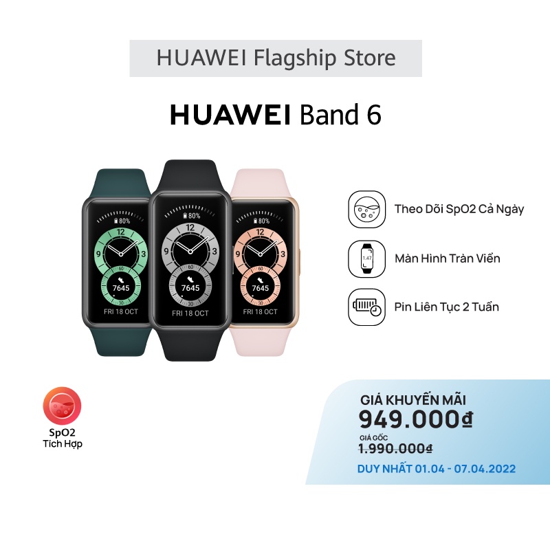 Vòng Đeo Tay Thông Minh HUAWEI Band 6 | Theo Dõi SpO2 Cả Ngày | Màn Hình Tràn Viền