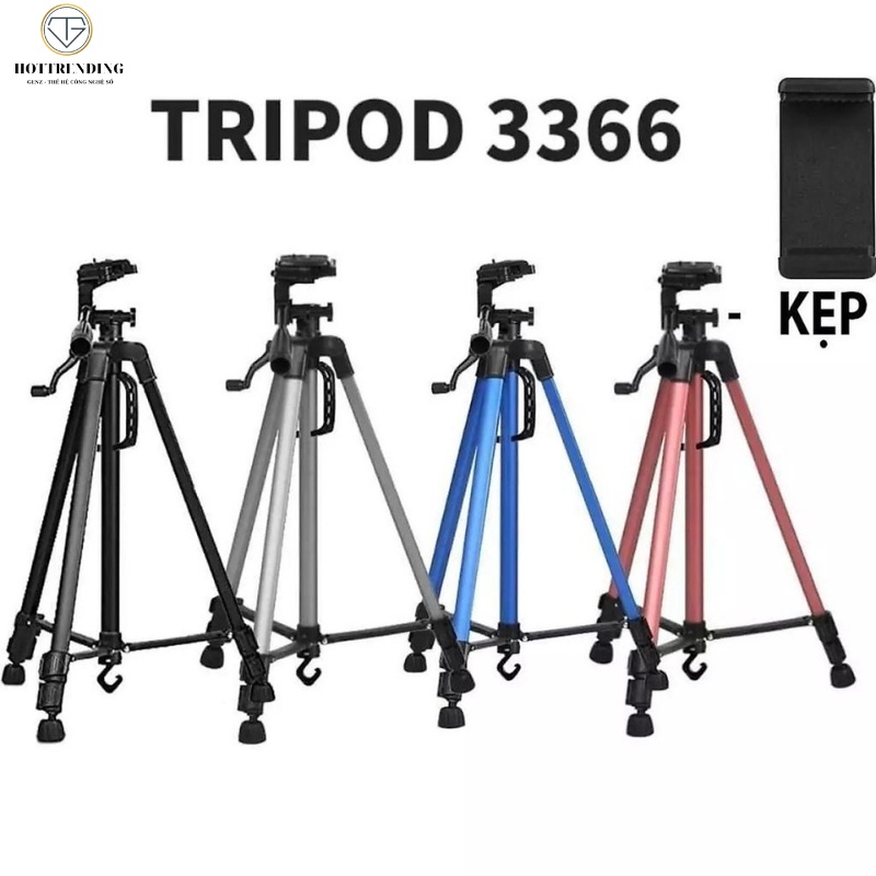 Chân giá đỡ điện thoại, máy ảnh Tripod 3366 cao 150cm có tay cầm cực chắc chắn nhiều màu có thước thủy cân chỉnh