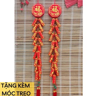 Dây pháo giả trang trí tết đám cưới - đôi dây pháo nhung đỏ kim tuyến
