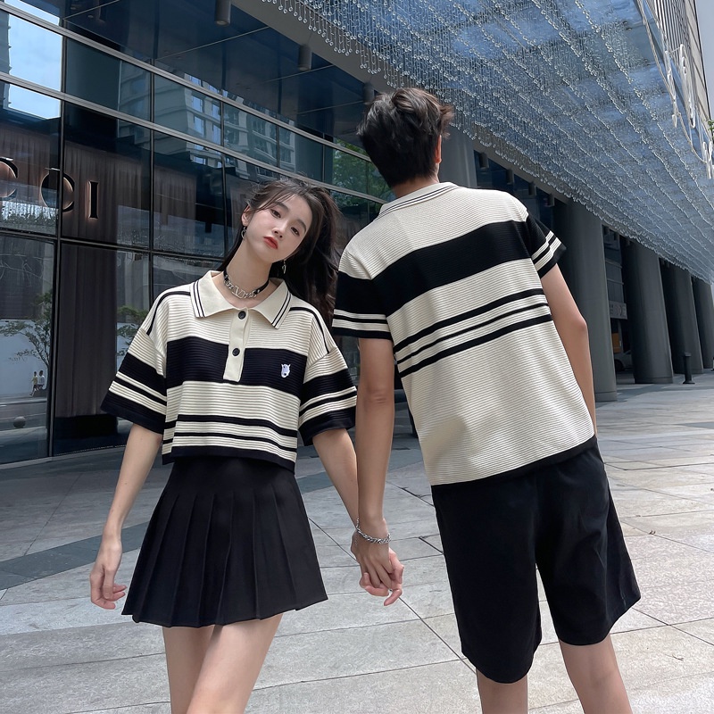 Áo đôi nam nữ có cổ chất len dệt kim