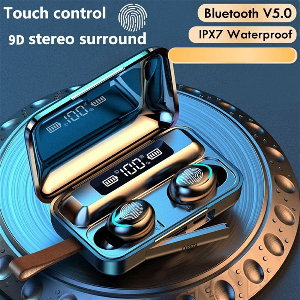 Tai Nghe Bluetooth 5.0 Không Dây 9D Sound F9 TWS Chống Thấm Nước IPX7 Màn Hình Kỹ Thuật Số