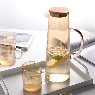 Bình Nước Thủy Tinh 1500ml Nắp Gỗ Màu Hổ Phách Trong Suốt Sang Trọng