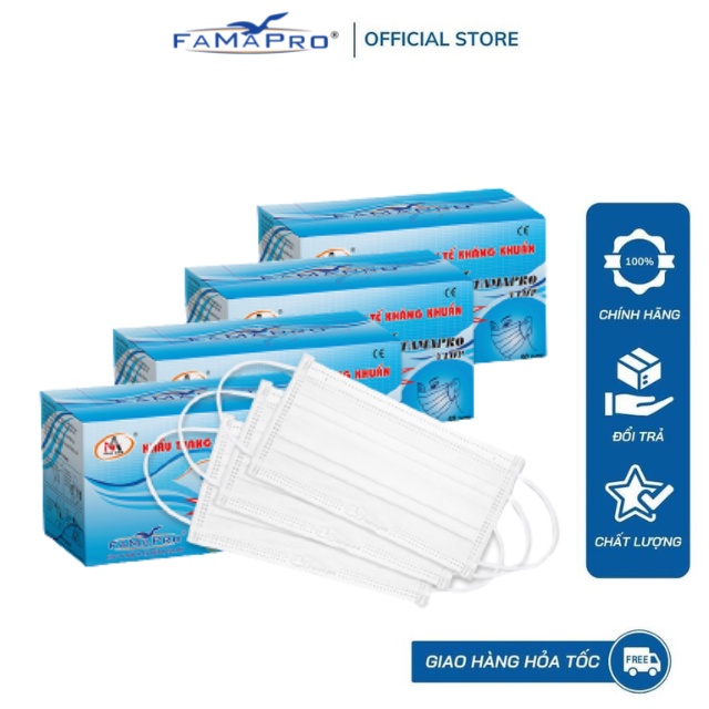 [FAMAPRO 4U- COMBO 4- HỘP 50 CÁI] Khẩu trang y tế 4 lớp kháng khuẩn Famapro 4U