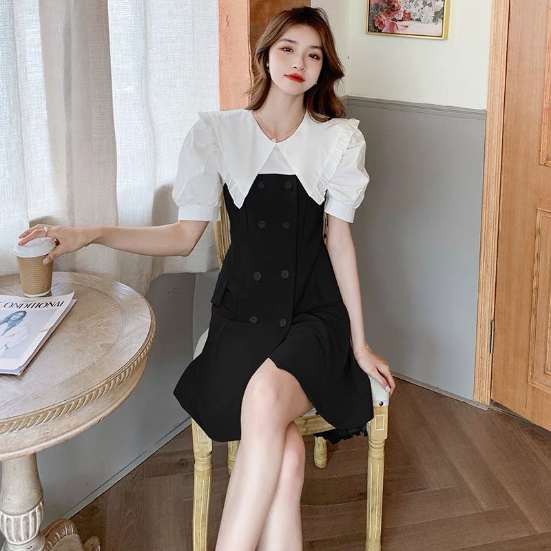 Đầm Tay Phồng Cổ Búp Bê Giả Hai Lớp Thời Trang 2022 Cho Nữ