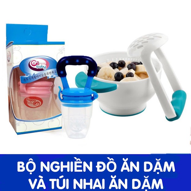 Combo bộ nghiền thức ăn và túi nhai ăn dặm GB thông minh cho bé