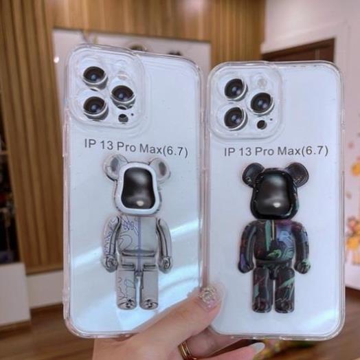 Ốp điện thoại gấu Bearbrick iphone X Xs Xsmax 11 promax 12 12promax 13 pro max trong suốt bảo vệ camera silicon