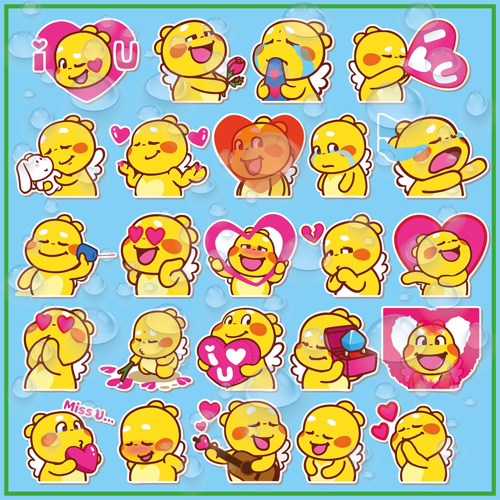 Bộ 24 hình dán Tem rồng con siêu cute, Chủ đề Tình Yêu được cắt sẳn bằng máy chống nước dùng trang trí