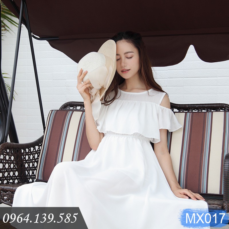 Váy maxi xòe voan đẹp trơn màu, đầm đi biển có bèo xinh xắn, dễ mặc, có size lớn 2XL | MX017