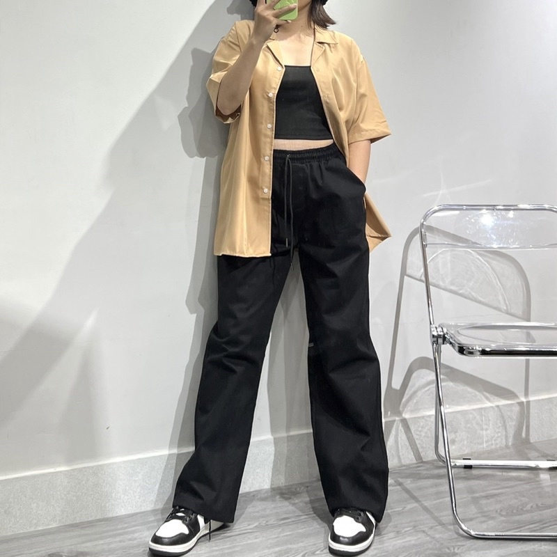 Quần kaki ống rộng dáng suông - kiểu quần trơn kaki basic Ulzzang .