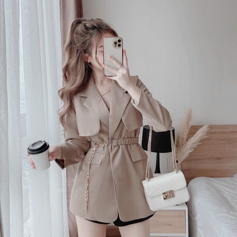 Áo Vest Nữ Ms.5622 Áo Thiết Kế Dáng Suông, Kiểu Phối Túi Hai Bên, Kèm Đai Chun Xích, Hàng Hai Lớp