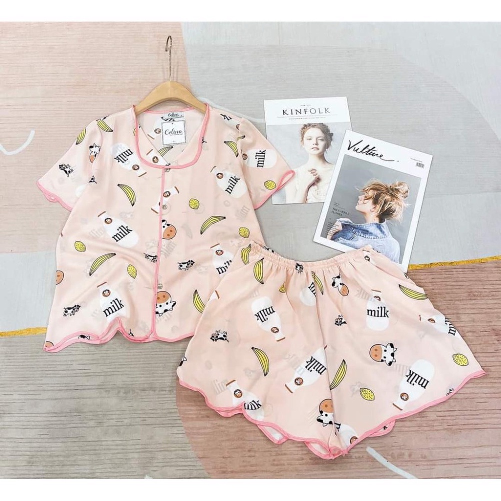 [ HOT HOT ] Bộ pijama lụa santin cao cấp thiết kệ họa tiết chất liệu siêu mát