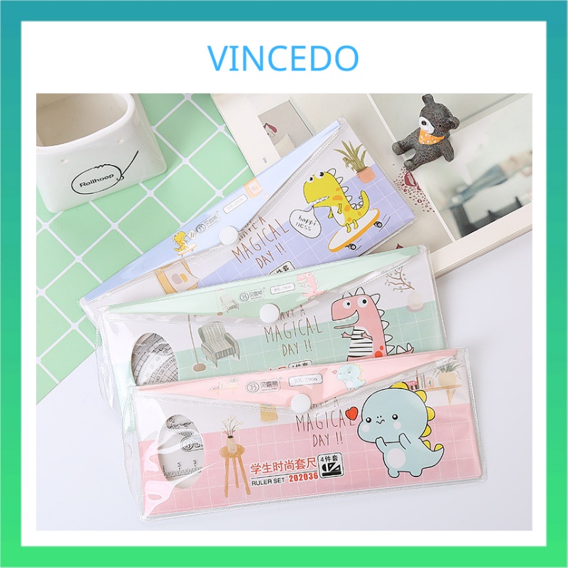 Bộ thước kẻ, eke, đo độ Vincedo P2 - Gồm 4 món: thước kẻ, 2 eke, thước đo độ